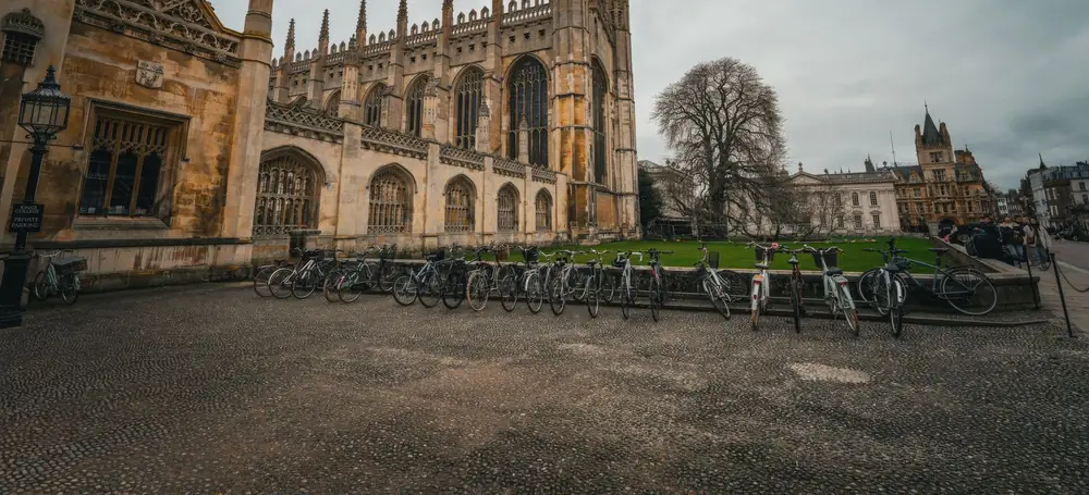 Cambridge: King's College Chapel and the bicycles lined up in front of it