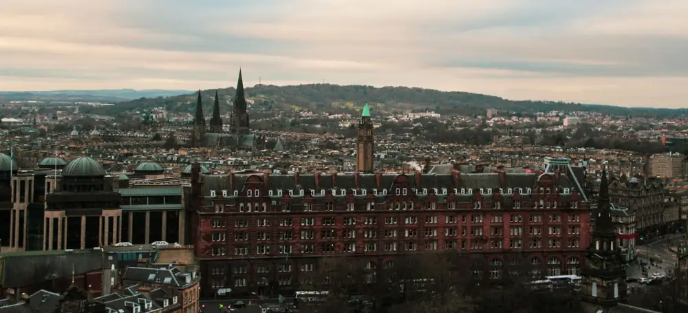 Edinburgh: the Old Town skyline and its spires seen from Calton Hill